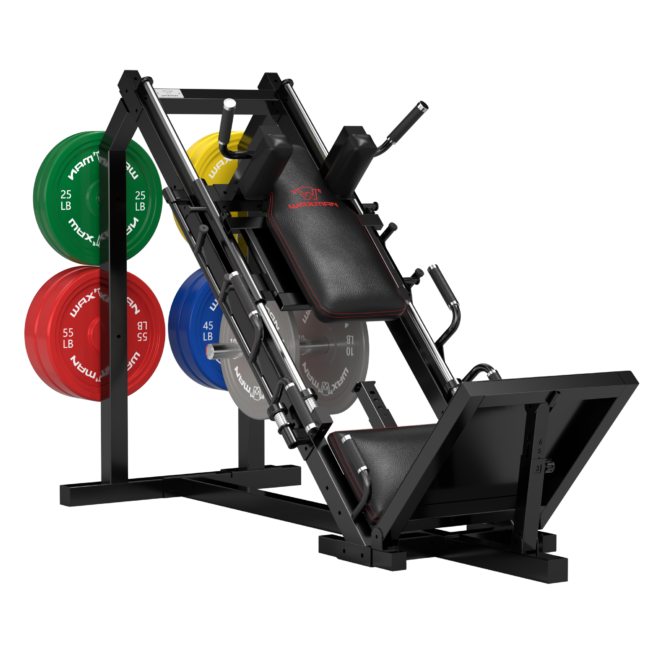 Official Waxman listing render of leg press and hack squat combo with color plates